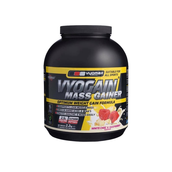 mass gainer WHITE CHOCOLATE & RASPBERRY - Main Vyomax Nutrition VYOGAIN Mass Gainer with taste White Chocolate Raspberry - 2.2kg